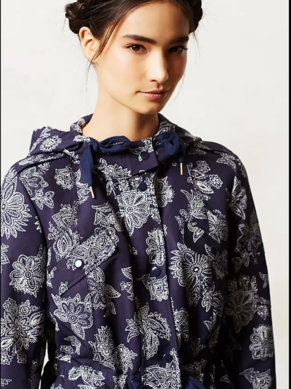 Anthropologie Hei Hei Sketchbook Anorak Navy Floral Paisley Rain Jacket